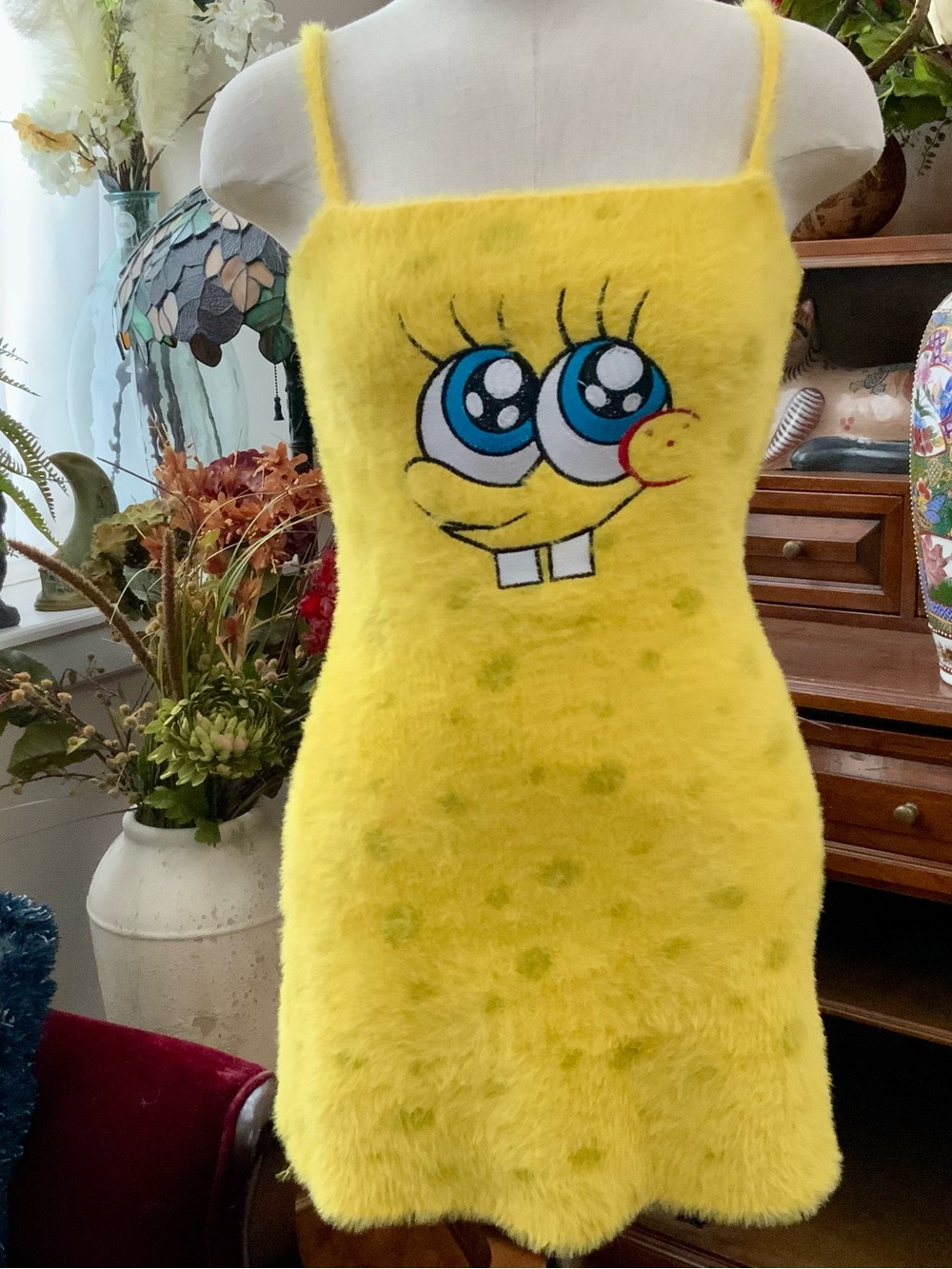 Dolls Kill Spongebob SquarePants Fuzzy Mini Dress Medium